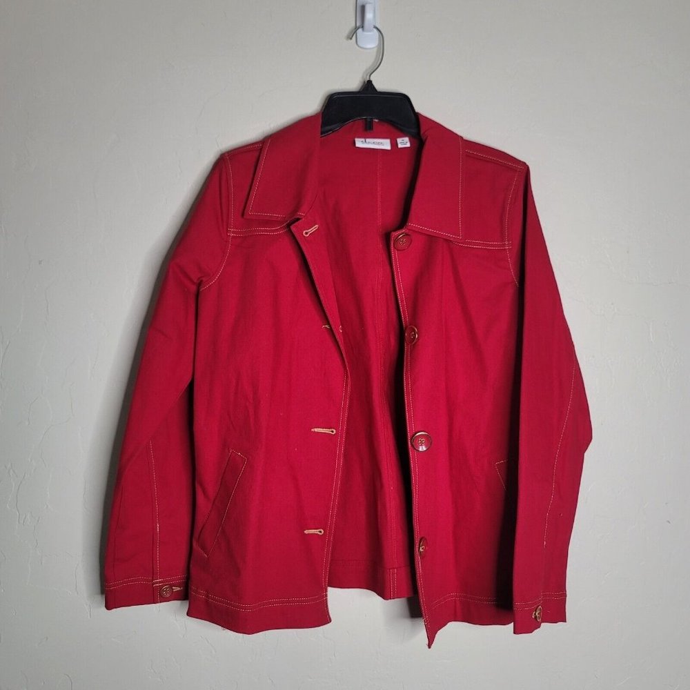 d & co Denim and Company Women’s Size M Button Up Red Denim Jean Jacket